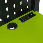Lit mezzanine de jeu pleine grandeur avec bureau et étagères de rangement, cadre de lit mezzanine bas en bois avec lumières LED, ports USB et panneau perforé