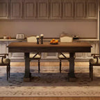 Table de salle à manger pour 6-8 personnes avec 2 tiroirs, Table de cuisine en bois avec double piédestal et grand plateau, Grande table à manger rectangulaire de 2,4 m avec cadre robuste