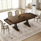 Table de salle à manger pour 6-8 personnes avec 2 tiroirs, Table de cuisine en bois avec double piédestal et grand plateau, Grande table à manger rectangulaire de 2,4 m avec cadre robuste
