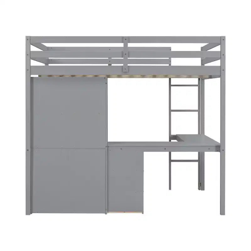 Lit mezzanine Bellemave avec bureau, étagères de rangement et tiroirs, cadre de lit mezzanine en bois avec barrières de sécurité et échelle intégrée pour adolescents et adultes