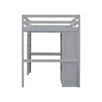 Lit mezzanine Bellemave avec bureau, étagères de rangement et tiroirs, cadre de lit mezzanine en bois avec barrières de sécurité et échelle intégrée pour adolescents et adultes