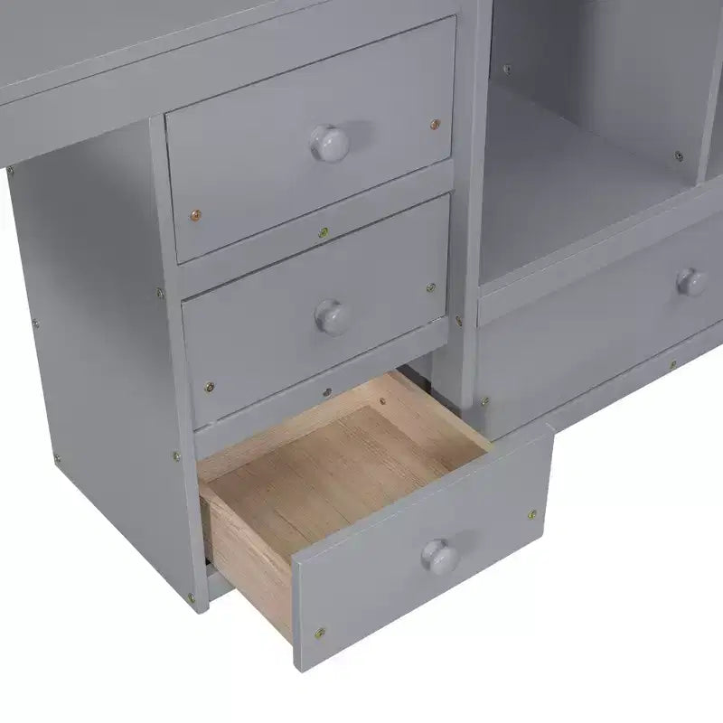 Lit mezzanine Bellemave avec bureau, étagères de rangement et tiroirs, cadre de lit mezzanine en bois avec barrières de sécurité et échelle intégrée pour adolescents et adultes