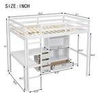 Lit mezzanine Bellemave avec bureau, étagères de rangement et tiroirs, cadre de lit mezzanine en bois avec barrières de sécurité et échelle intégrée pour adolescents et adultes