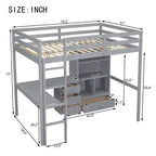 Lit mezzanine Bellemave avec bureau, étagères de rangement et tiroirs, cadre de lit mezzanine en bois avec barrières de sécurité et échelle intégrée pour adolescents et adultes
