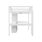 Lit mezzanine Bellemave avec bureau, étagères de rangement et tiroirs, cadre de lit mezzanine en bois avec barrières de sécurité et échelle intégrée pour adolescents et adultes