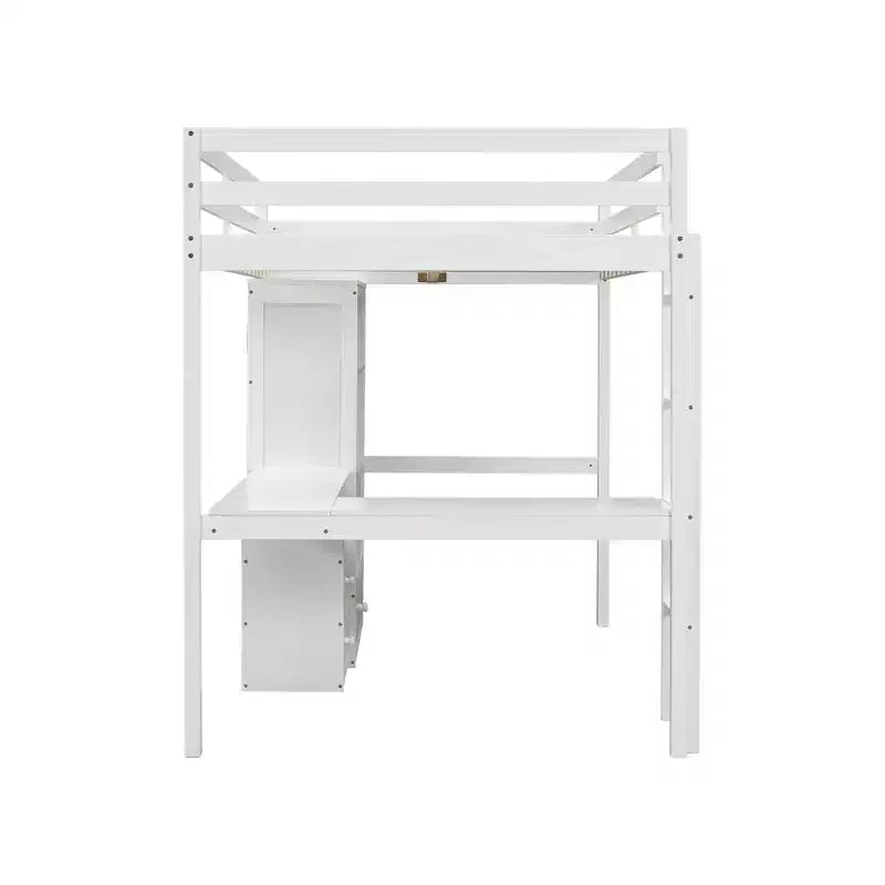 Lit mezzanine Bellemave avec bureau, étagères de rangement et tiroirs, cadre de lit mezzanine en bois avec barrières de sécurité et échelle intégrée pour adolescents et adultes