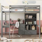 Lit mezzanine Bellemave avec bureau, étagères de rangement et tiroirs, cadre de lit mezzanine en bois avec barrières de sécurité et échelle intégrée pour adolescents et adultes