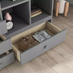 Lit mezzanine Bellemave avec bureau, étagères de rangement et tiroirs, cadre de lit mezzanine en bois avec barrières de sécurité et échelle intégrée pour adolescents et adultes
