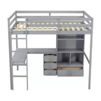 Lit mezzanine Bellemave avec bureau, étagères de rangement et tiroirs, cadre de lit mezzanine en bois avec barrières de sécurité et échelle intégrée pour adolescents et adultes