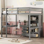 Bellemave Full Loft Bed with Desk, Storage Shelves and Drawers,Wood Loft Bed Frame with Guardrails and Built-in Ladder for Teens and Adults
