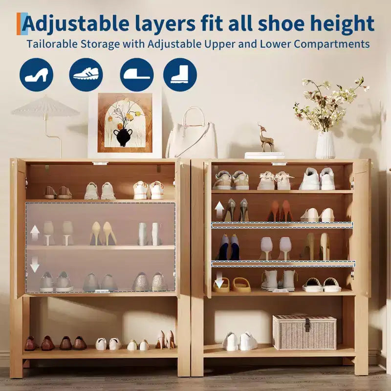 Meuble à chaussures en rotin pour entrée, étagère de rangement étroite de style ferme avec 2 portes pour vestibule, couloir, salon