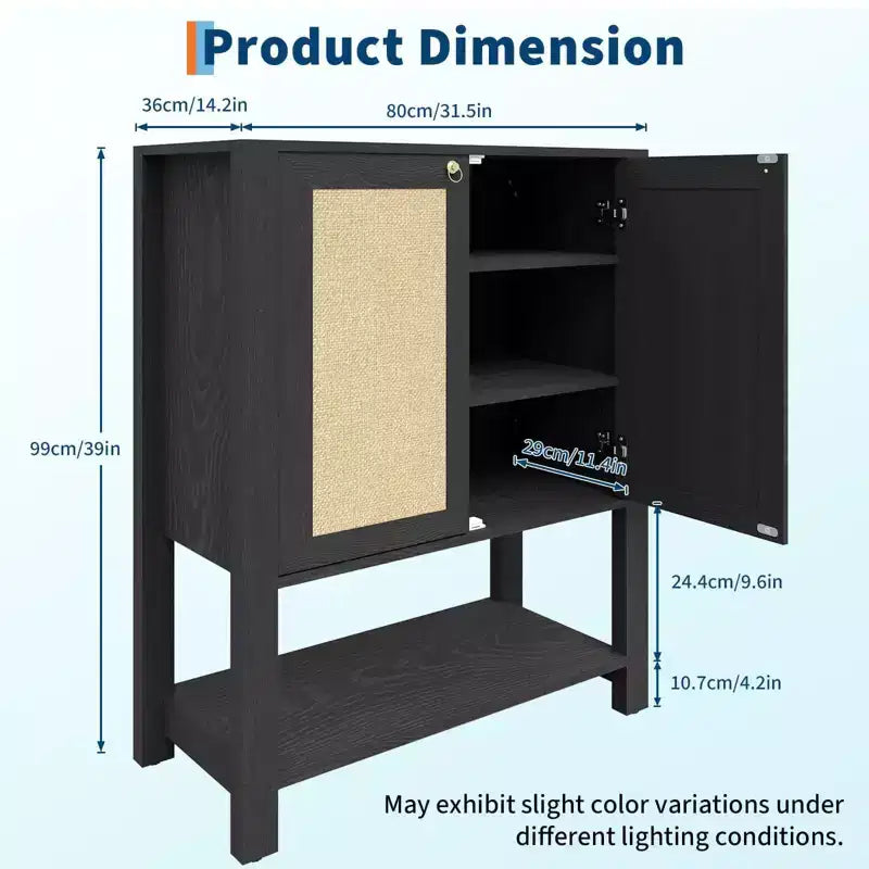 Meuble à chaussures en rotin pour entrée, étagère de rangement étroite de style ferme avec 2 portes pour vestibule, couloir, salon