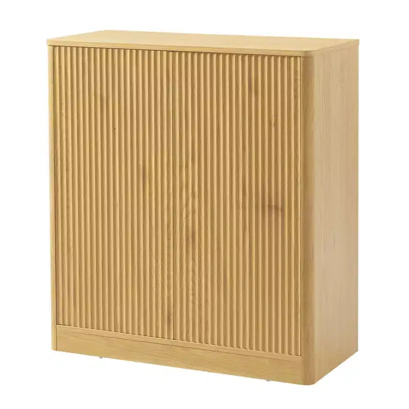 Meuble bas avec façades ondulées, design incurvé moderne, rangement double porte, pour cuisine/chambre/salon