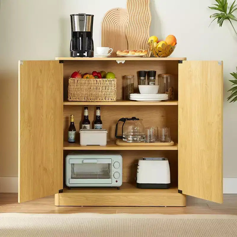 Meuble bas avec façades ondulées, design incurvé moderne, rangement double porte, pour cuisine/chambre/salon
