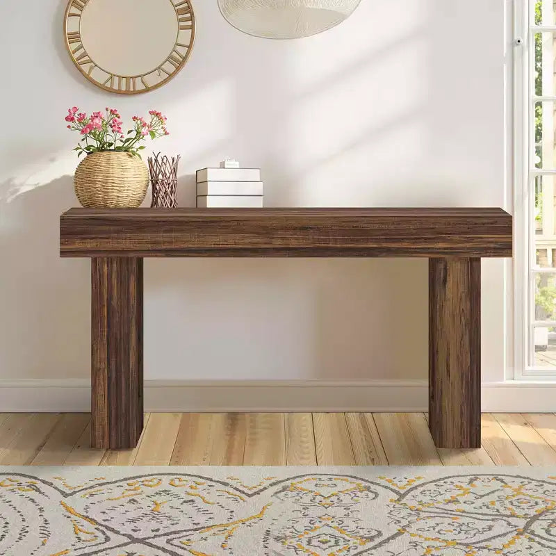 MAYEERTY 63-Inch Country-Style Wooden Sofa Table, Rustic Entryway Accent Table