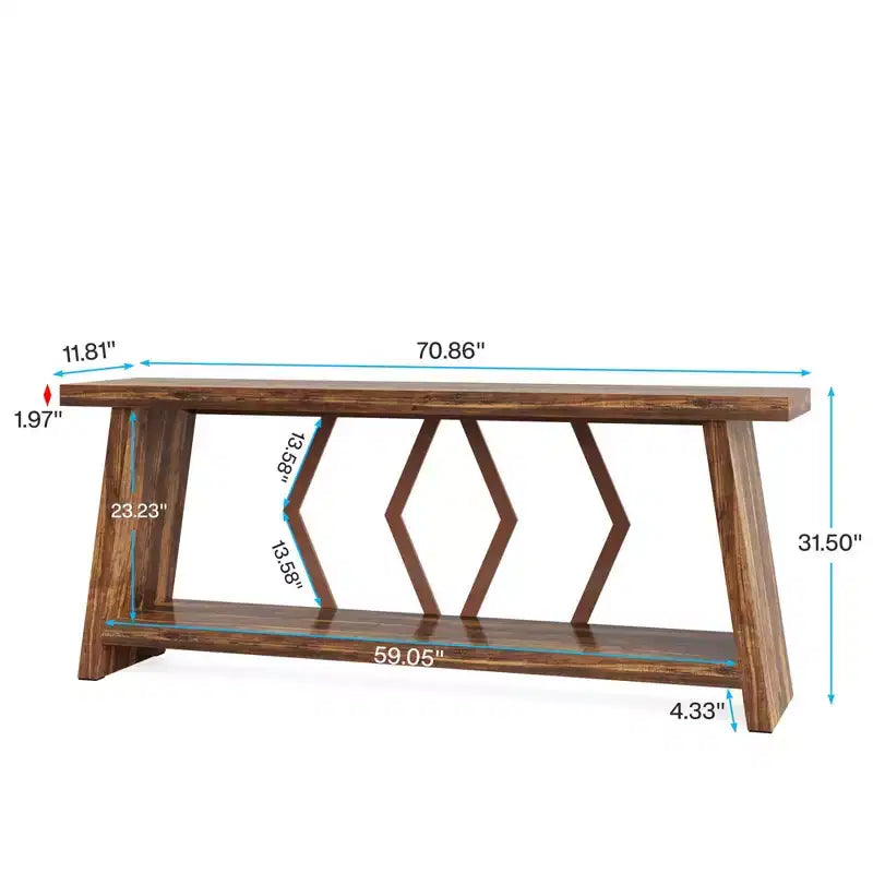 MAYEERTY 70.86 Table console à 2 niveaux extra longue, table de canapé rustique avec cadre en métal