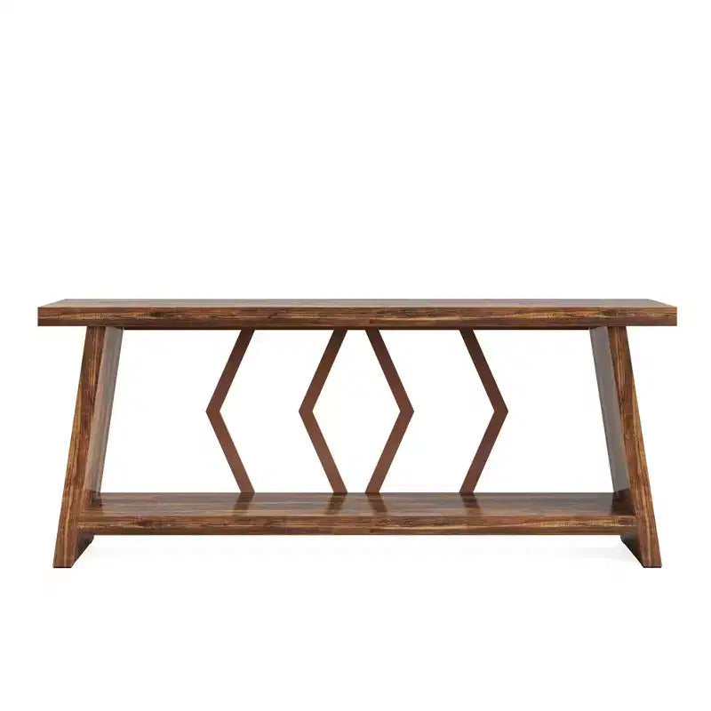 MAYEERTY 70.86 Table console à 2 niveaux extra longue, table de canapé rustique avec cadre en métal