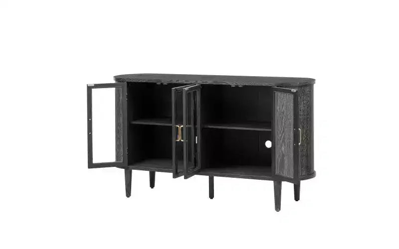 JVNOXK Buffet de rangement style ferme de 60 pouces avec portes vitrées et étagères réglables, Armoire de buffet en bois pour cuisine, Noir