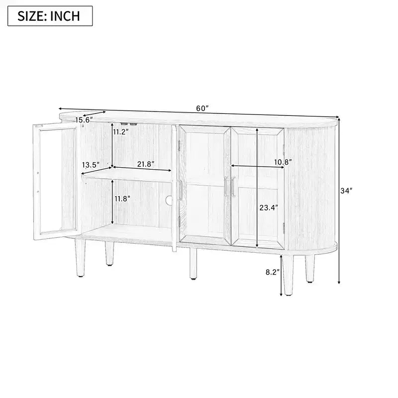 JVNOXK Buffet de rangement style ferme de 60 pouces avec portes vitrées et étagères réglables, Armoire de buffet en bois pour cuisine, Noir