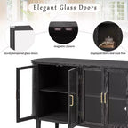 JVNOXK Buffet de rangement style ferme de 60 pouces avec portes vitrées et étagères réglables, Armoire de buffet en bois pour cuisine, Noir