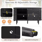 JVNOXK Buffet de rangement style ferme de 60 pouces avec portes vitrées et étagères réglables, Armoire de buffet en bois pour cuisine, Noir