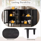 JVNOXK Buffet de rangement style ferme de 60 pouces avec portes vitrées et étagères réglables, Armoire de buffet en bois pour cuisine, Noir