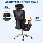 Chaise de bureau ergonomique avec repose-pieds, chaise de bureau en maille avec support lombaire réglable, appui-tête et accoudoirs, pour le bureau
