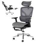 Chaise de bureau ergonomique avec repose-pieds, chaise de bureau en maille avec support lombaire réglable, appui-tête et accoudoirs, pour le bureau