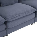 MAYEERTY 141.6 Canapé modulaire moderne en velours côtelé avec quatre oreillers pour salon bleu