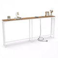 Costway 71'' Console Table w/Power Outlet Metal Frame for Hallway Foyer Living Room Natural & White