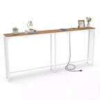 Costway 71'' Console Table w/Power Outlet Metal Frame for Hallway Foyer Living Room Natural & White