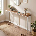 Table console Costway 71 po avec prise électrique et cadre en métal pour couloir, hall d'entrée, salon, naturel et blanc