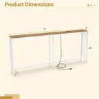 Table console Costway 71 po avec prise électrique et cadre en métal pour couloir, hall d'entrée, salon, naturel et blanc