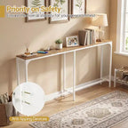 Table console Costway 71 po avec prise électrique et cadre en métal pour couloir, hall d'entrée, salon, naturel et blanc