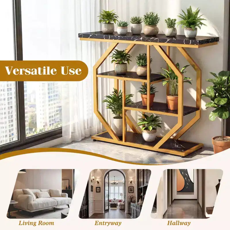 Console Costway 40" avec étagères de rangement et cadre en métal géométrique pour entrée de couloir