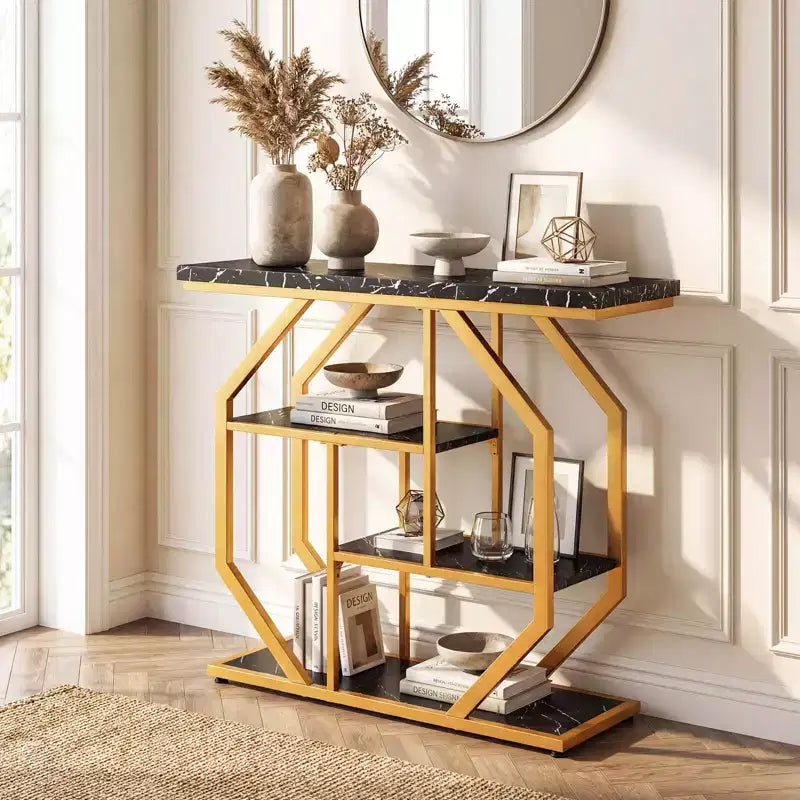 Console Costway 40" avec étagères de rangement et cadre en métal géométrique pour entrée de couloir