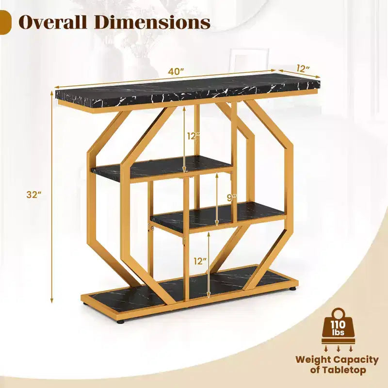 Console Costway 40" avec étagères de rangement et cadre en métal géométrique pour entrée de couloir