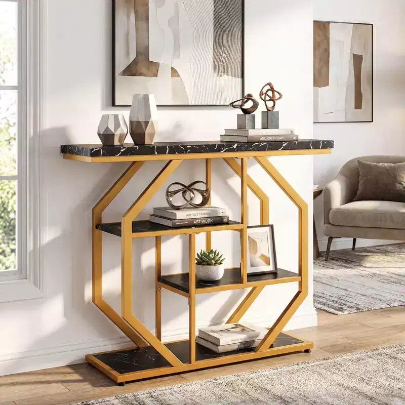 Console Costway 40" avec étagères de rangement et cadre en métal géométrique pour entrée de couloir