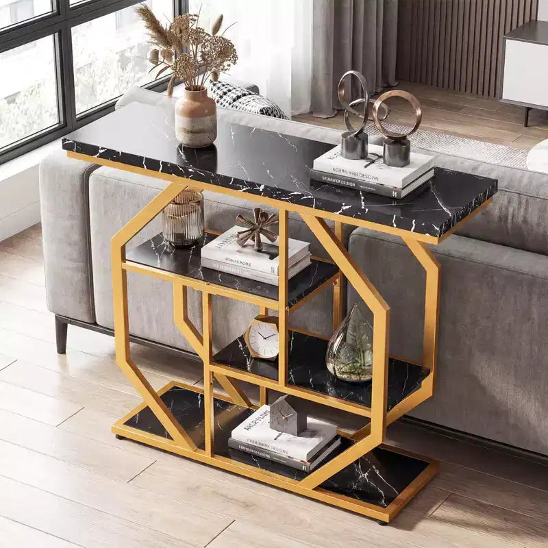 Console Costway 40" avec étagères de rangement et cadre en métal géométrique pour entrée de couloir