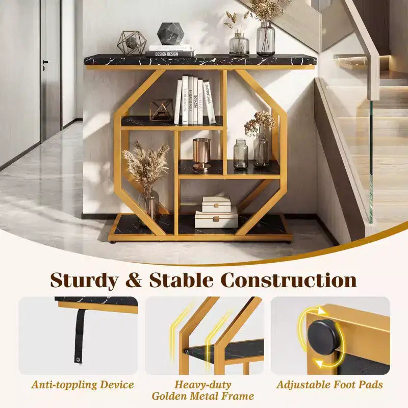Console Costway 40" avec étagères de rangement et cadre en métal géométrique pour entrée de couloir