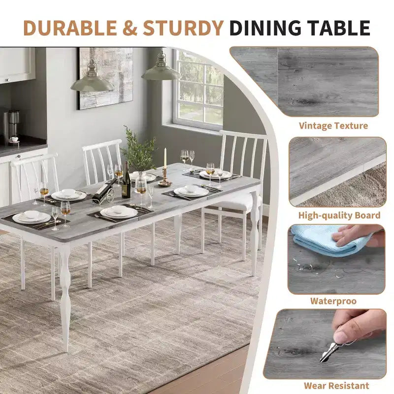 Table à manger rectangulaire, table de cuisine rustique de style ferme avec grand plateau, longue table de salle à manger en bois, table de dînette et de réception pour fêtes