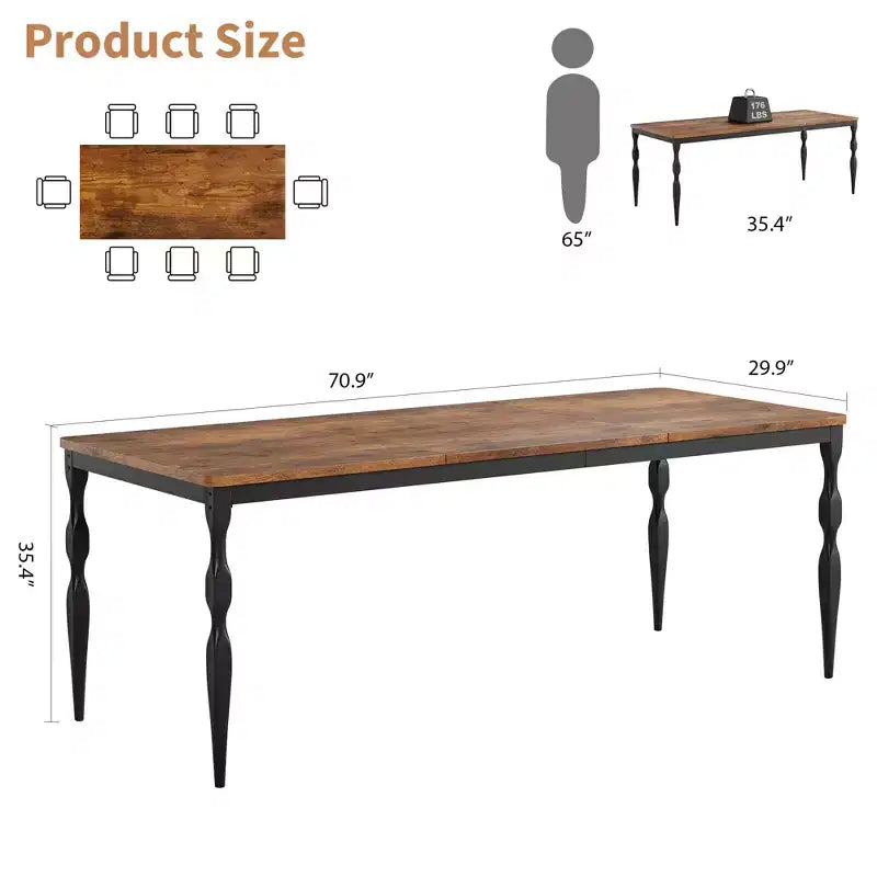 Table à manger rectangulaire, table de cuisine rustique de style ferme avec grand plateau, longue table de salle à manger en bois, table de dînette et de réception pour fêtes