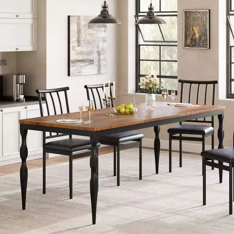 Table à manger rectangulaire, table de cuisine rustique de style ferme avec grand plateau, longue table de salle à manger en bois, table de dînette et de réception pour fêtes
