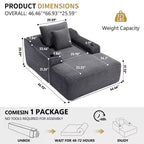 67 Chaise Longue en Velours Côtelé, Accoudoirs de 9,9 po, Fauteuil Inclinable à Siège Profond, Canapé-Lit Sans Cadre Convertible avec 2 Oreillers