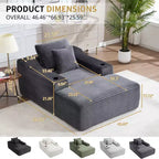 67 Chaise Longue en Velours Côtelé, Accoudoirs de 9,9 po, Fauteuil Inclinable à Siège Profond, Canapé-Lit Sans Cadre Convertible avec 2 Oreillers