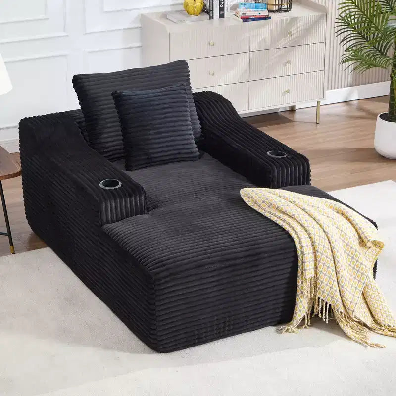 67 Chaise Longue en Velours Côtelé, Accoudoirs de 9,9 po, Fauteuil Inclinable à Siège Profond, Canapé-Lit Sans Cadre Convertible avec 2 Oreillers
