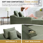 67 Chaise Longue en Velours Côtelé, Accoudoirs de 9,9 po, Fauteuil Inclinable à Siège Profond, Canapé-Lit Sans Cadre Convertible avec 2 Oreillers