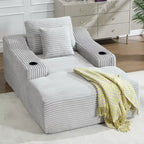 67 Chaise Longue en Velours Côtelé, Accoudoirs de 9,9 po, Fauteuil Inclinable à Siège Profond, Canapé-Lit Sans Cadre Convertible avec 2 Oreillers