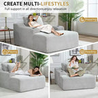 67 Chaise Longue en Velours Côtelé, Accoudoirs de 9,9 po, Fauteuil Inclinable à Siège Profond, Canapé-Lit Sans Cadre Convertible avec 2 Oreillers