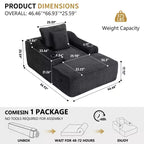 67 Chaise Longue en Velours Côtelé, Accoudoirs de 9,9 po, Fauteuil Inclinable à Siège Profond, Canapé-Lit Sans Cadre Convertible avec 2 Oreillers